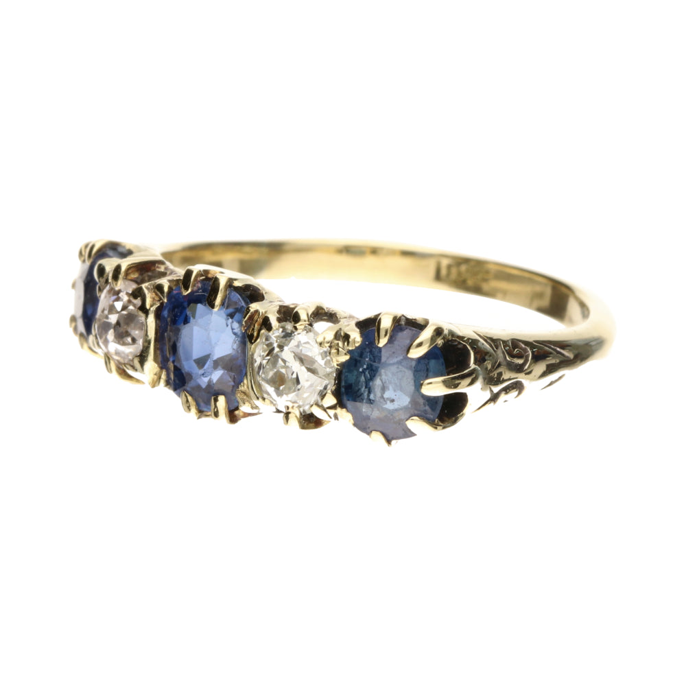 Pre-Owned 18ct Yellow Gold 5 Stone Old Cut Sapphire &amp; Diamond Ring
