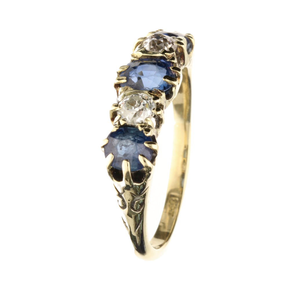 Pre-Owned 18ct Yellow Gold 5 Stone Old Cut Sapphire &amp; Diamond Ring
