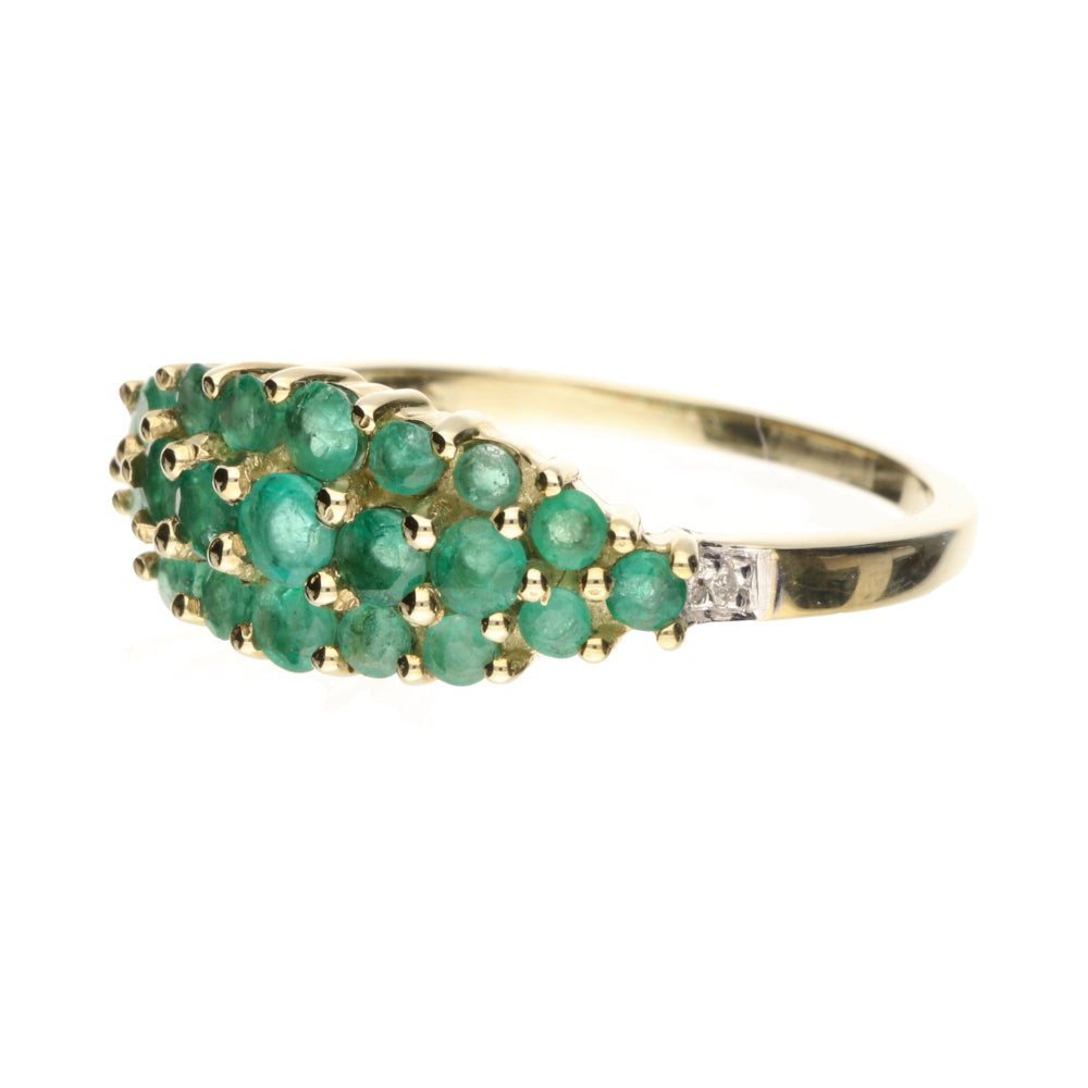 Pre-Owned 9ct Yellow Gold Tsavorite &amp; Diamond Set Marquise Cluster Ring