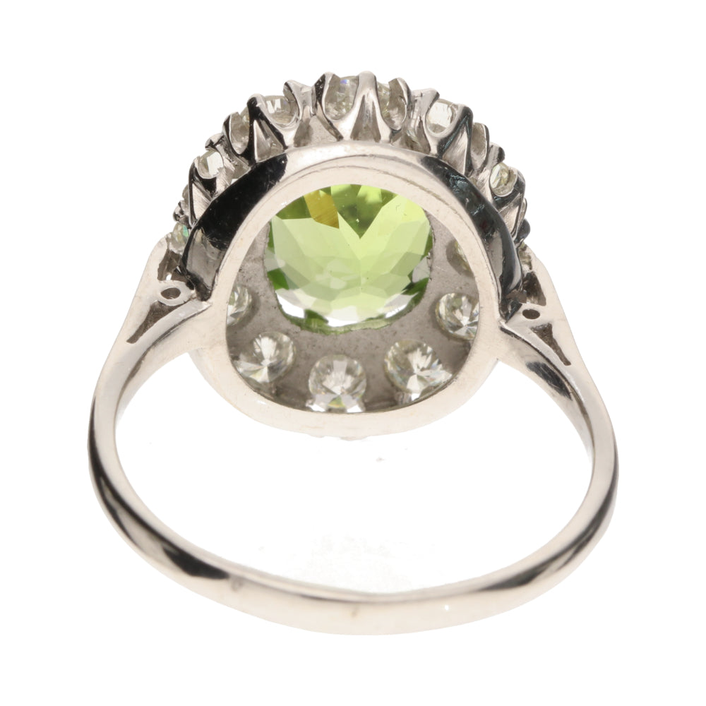 Pre-Owned 18ct White Gold Large Oval Peridot & Diamond Cluster Ring