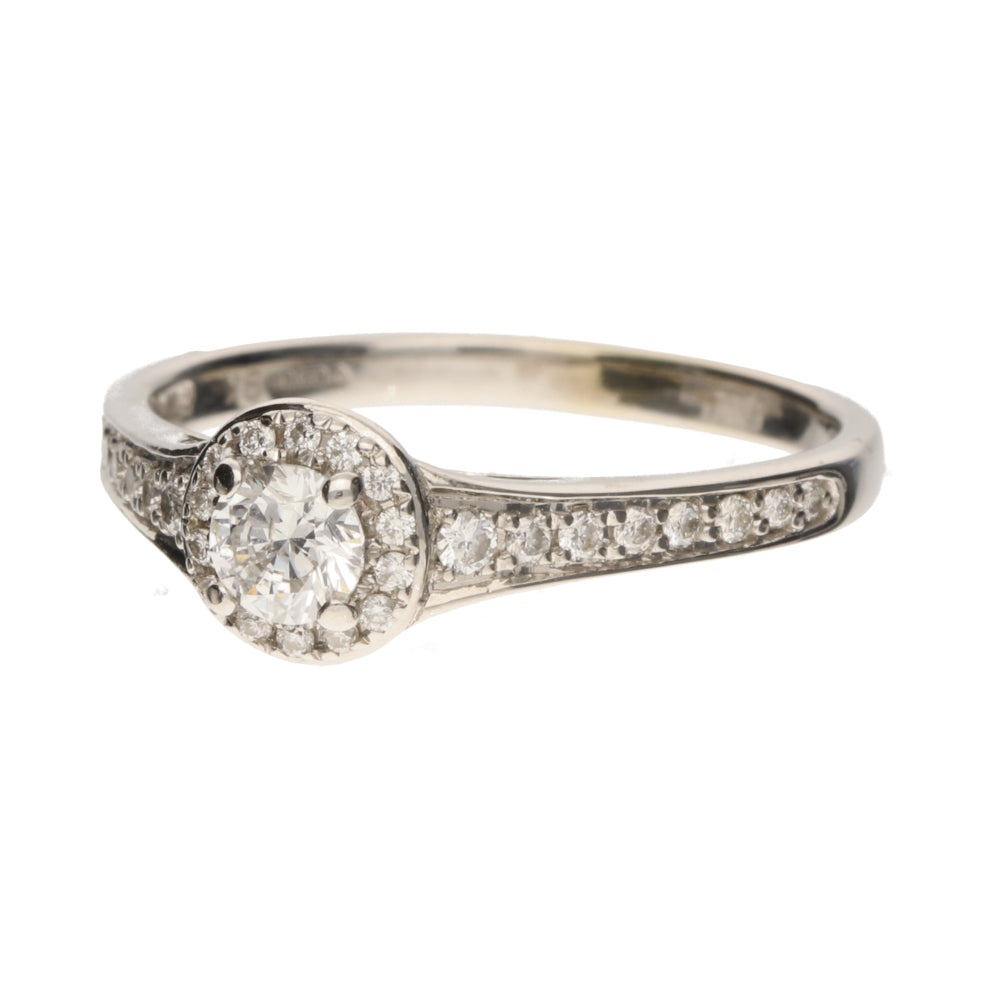Pre-Owned 9ct White Gold Round Cut Diamond Halo Cluster Ring