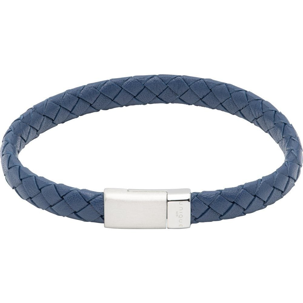 Navy Leather with Polished Stainless Steel Clasp Bracelet image 0