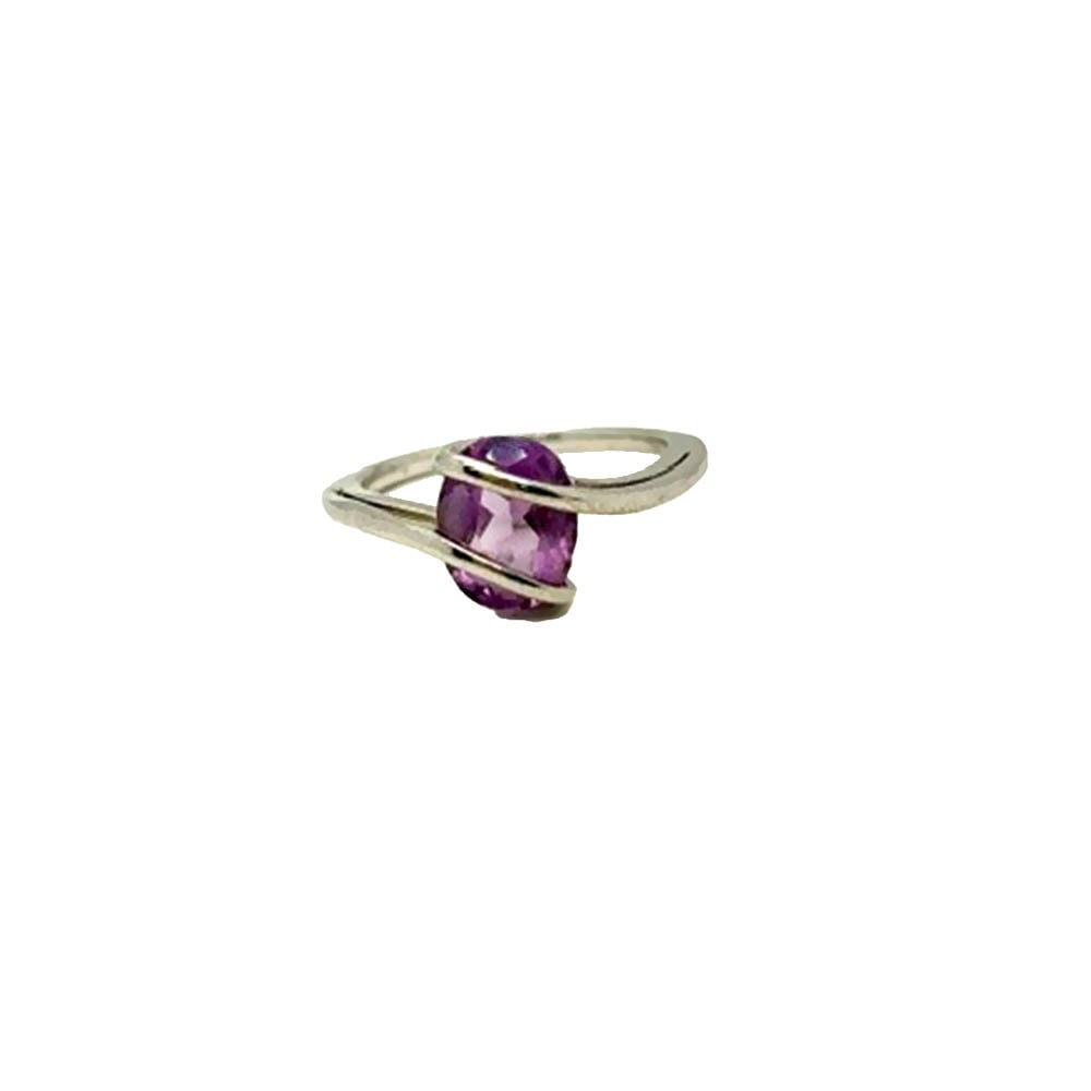 Pre-Owned 9ct White Gold Oval Cut Amethyst Wrap Ring 2.8g image 0