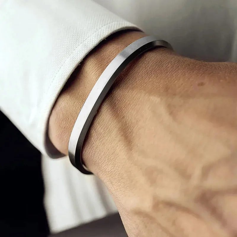 Mens Stainless Steel Silver-Tone Cuff Bangle image 0