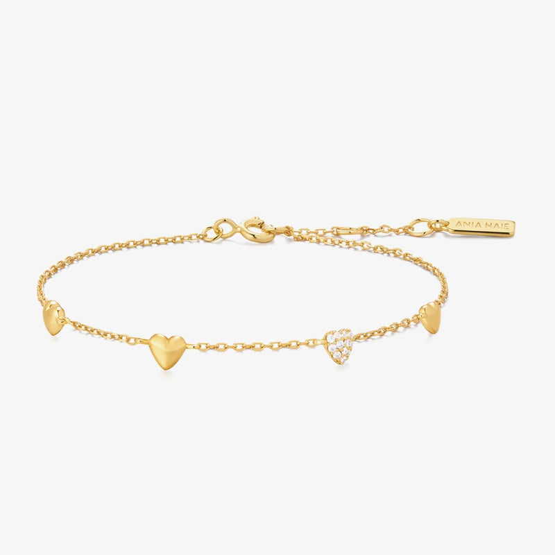 Ania Haie Gold Pave Puffed Heart Station Bracelet B074-06GB074-06G