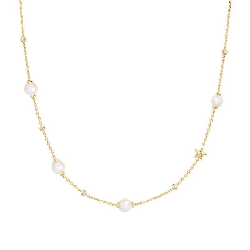 Ania Haie Gold Shell Pearl And Star Station Necklace N065 - 09GN065-09G