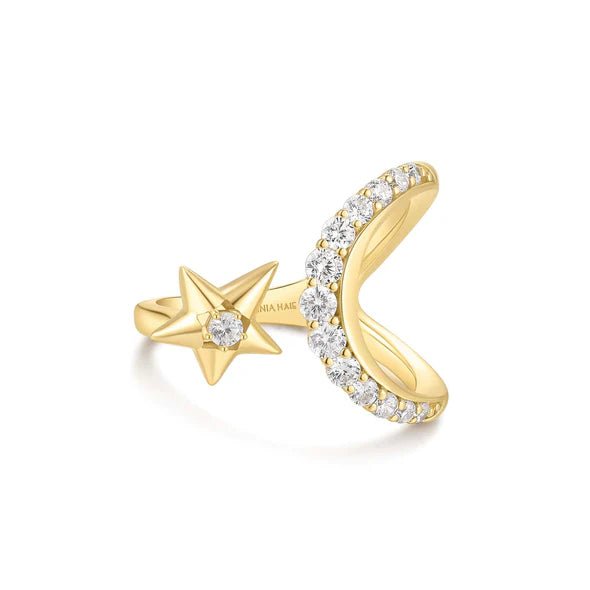 Ania Haie Gold Sparkling Moon and Star Adjustable Ring R066 - 05GR066-05G