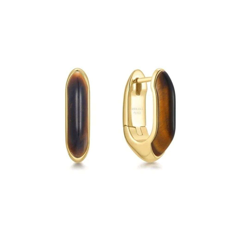 Ania Haie Gold Tiger Eye Huggie Hoop Earrings E068 - 01G - TEE068-01G-TE