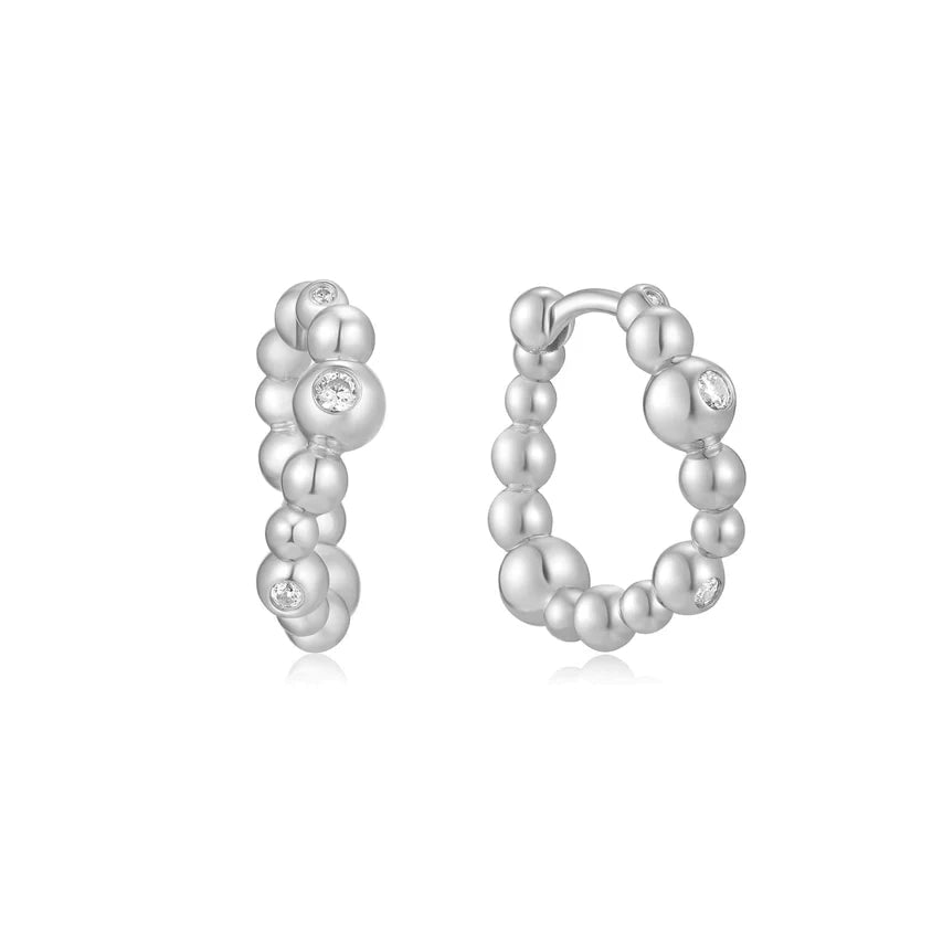 Ania Haie Silver Bezel Beaded Curved Huggie Hoop Earrings E066 - 08HE066-08H