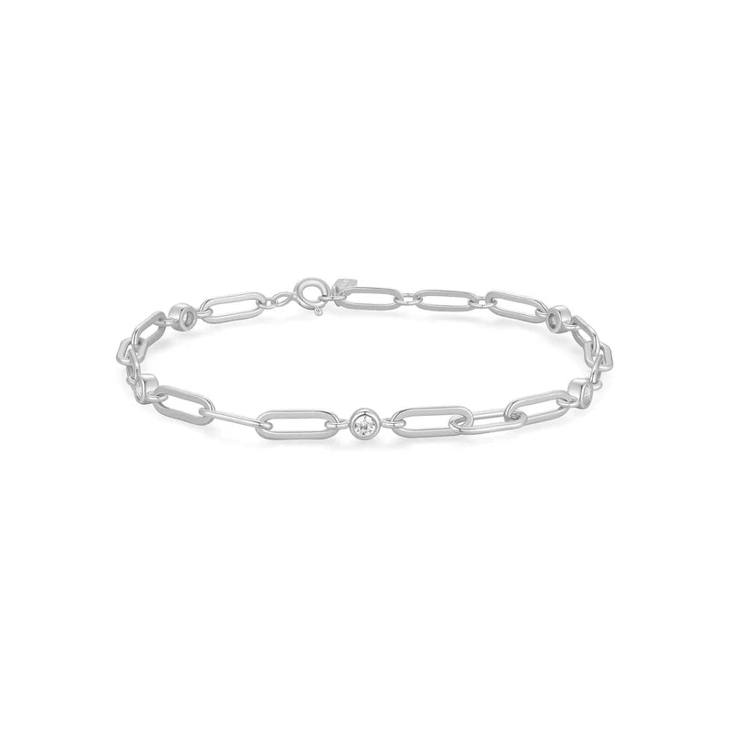 Ania Haie Silver Bezel Station Paper Clip Chain Bracelet B069 - 01HB069-01H