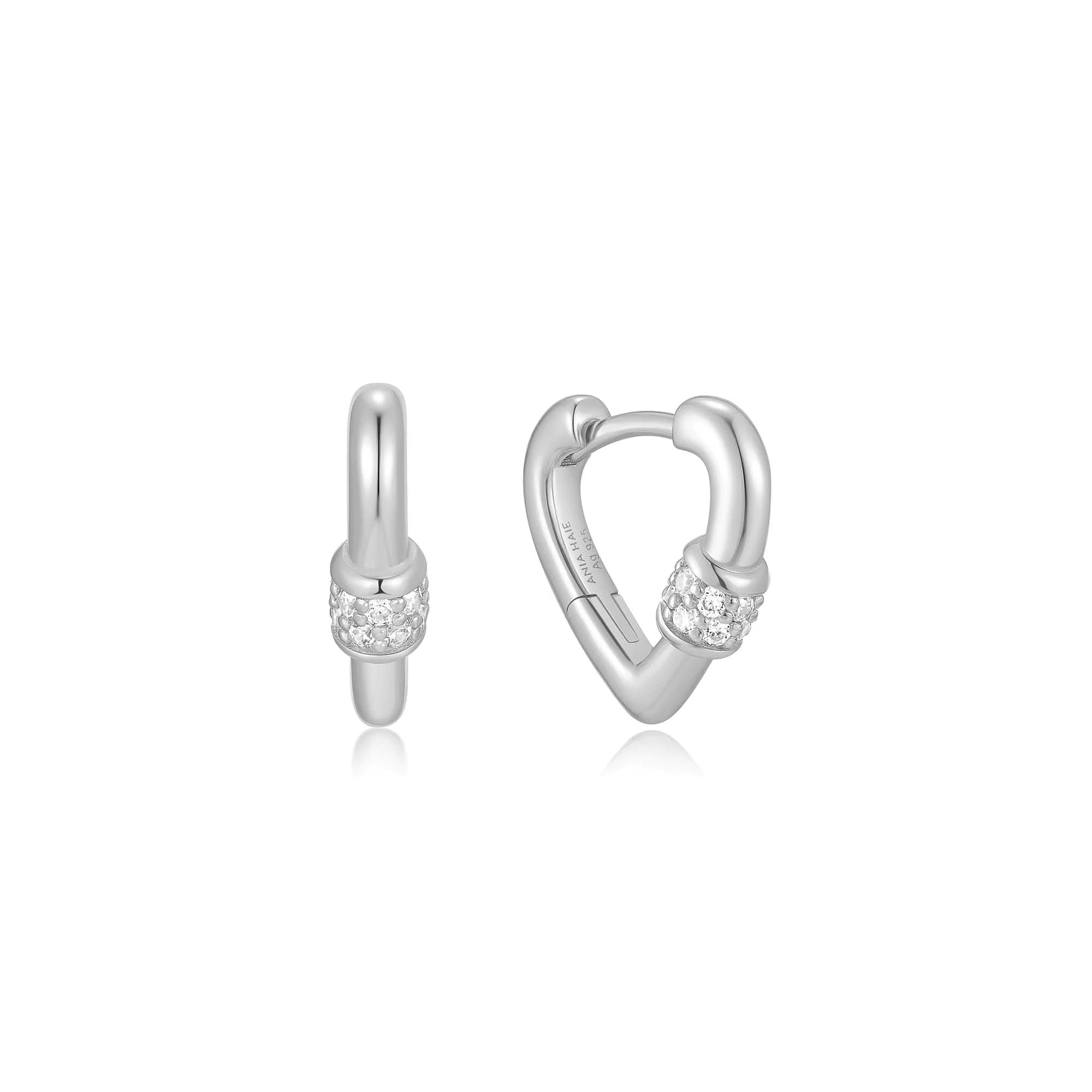 Ania Haie Silver Mini Heart Clasp Huggie Hoop Earrings E069 - 04HE069-04H