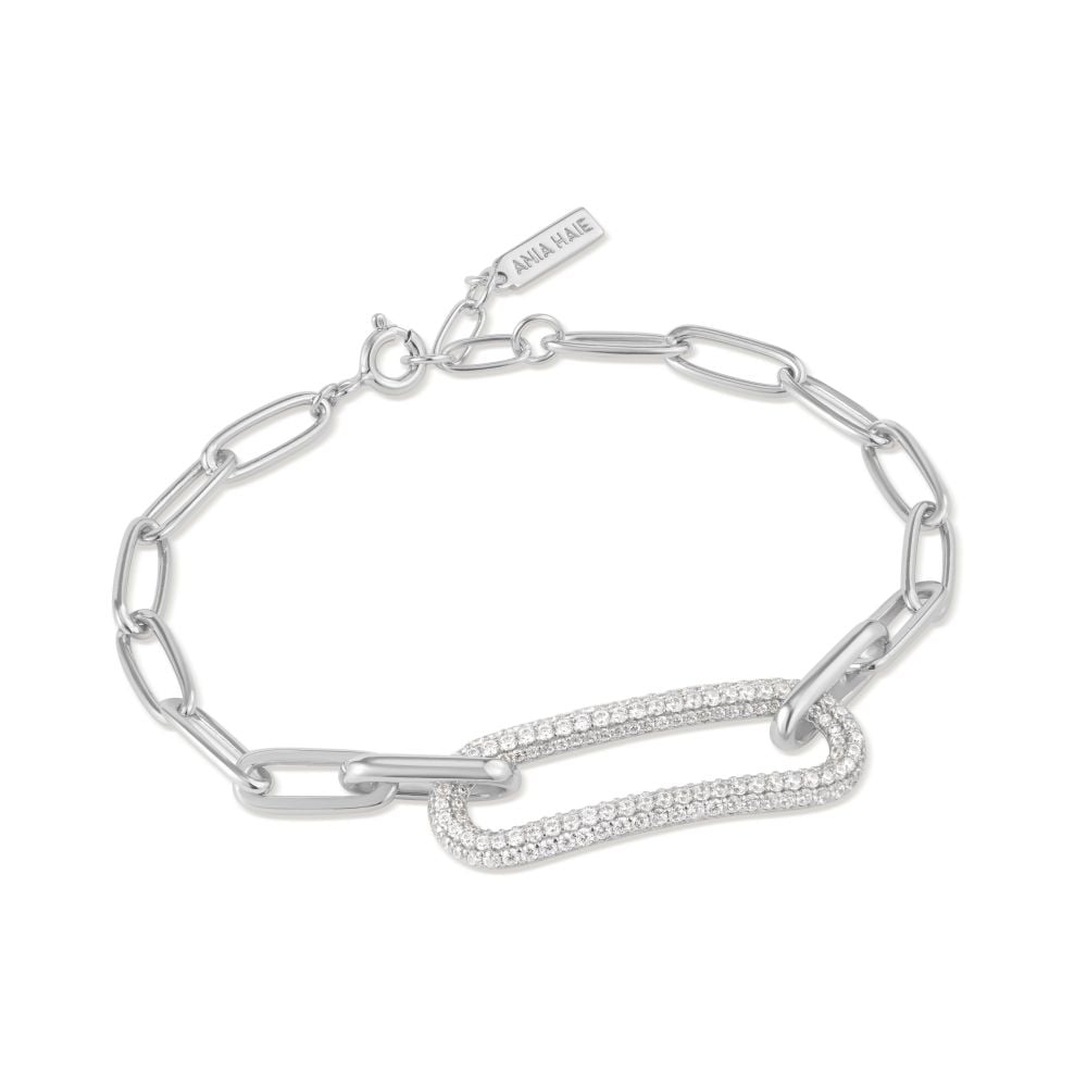 Ania Haie Silver Pave Oval Link Bracelet