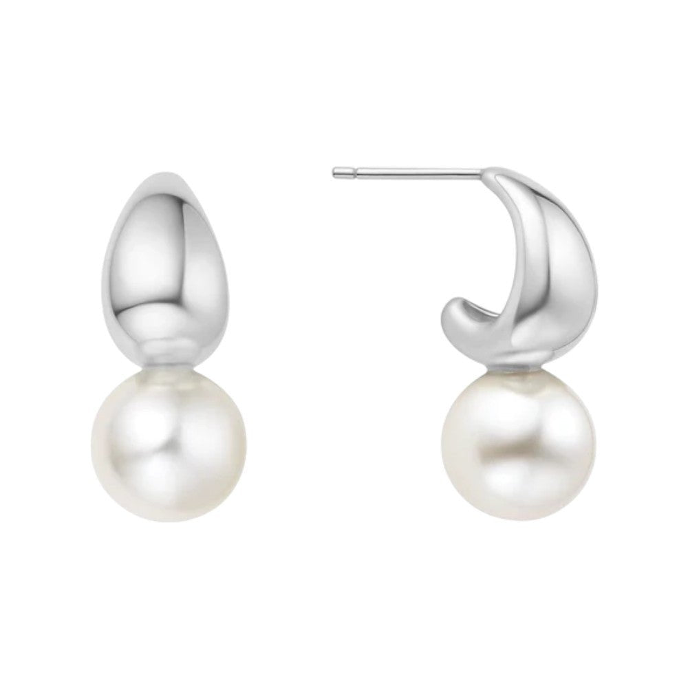 Ania Haie Silver Shell Pearl Dome Hoop Earrings E062 - 06HE062-06H