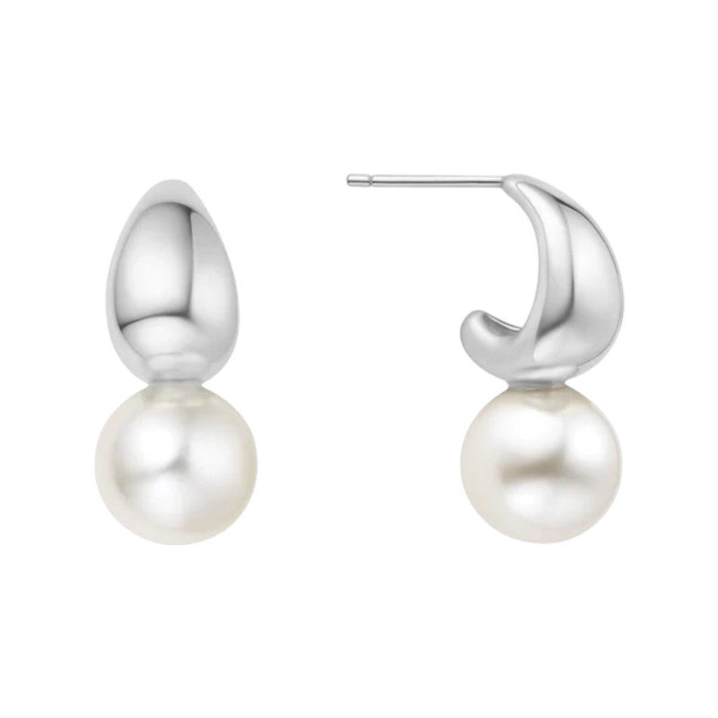 Ania Haie Silver Shell Pearl Dome Hoop Earrings E062 - 06HE062-06H