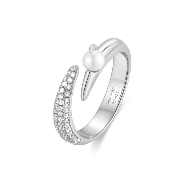 Ania Haie Silver Sparkle Pearl Crossover Adjustable Ring R069 - 01HR069-01H