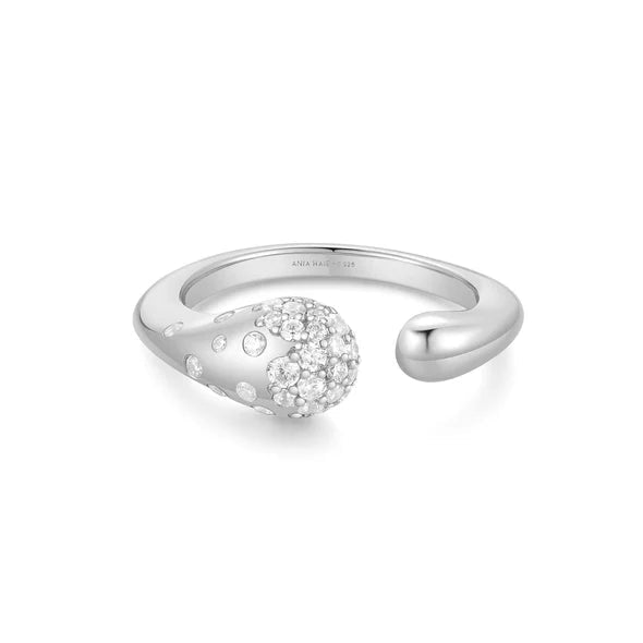 Ania Haie Silver Sparkling Sculptural Crossover Adjustable Ring R06604HR066-04H