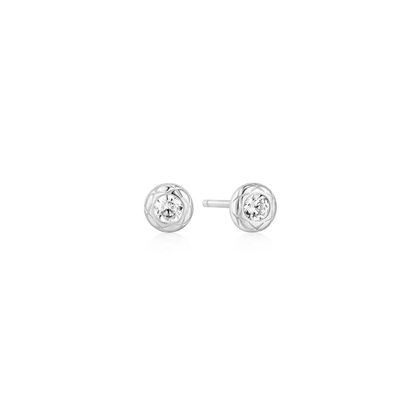 Ania Haie Silver Textured Bezel - Set Stud Earrings E072 - 01HE072-01H
