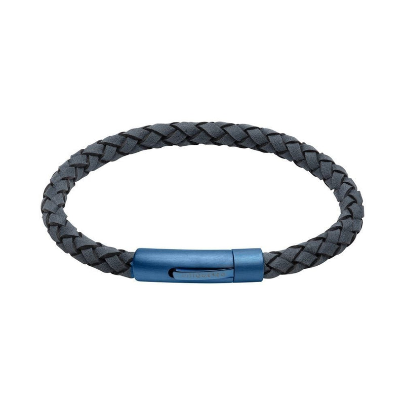 Antique Blue Leather with Matte Blue Plating Stainless Steel Clasp Bracelet