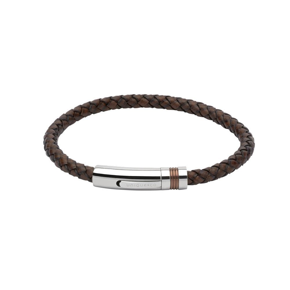 Antique Darkbrown Leather with Stainless Steel Clasp Brown Plating Bracelet