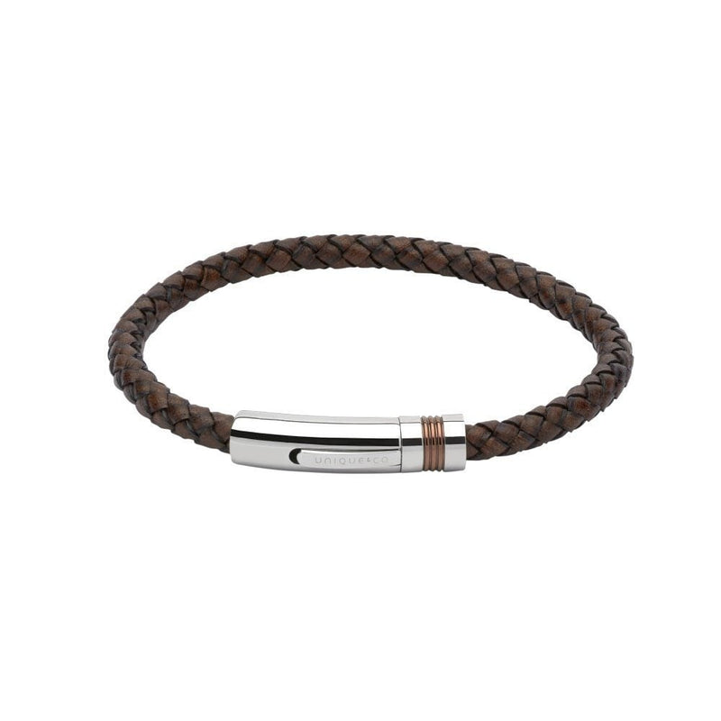 Antique Darkbrown Leather with Stainless Steel Clasp Brown Plating Bracelet