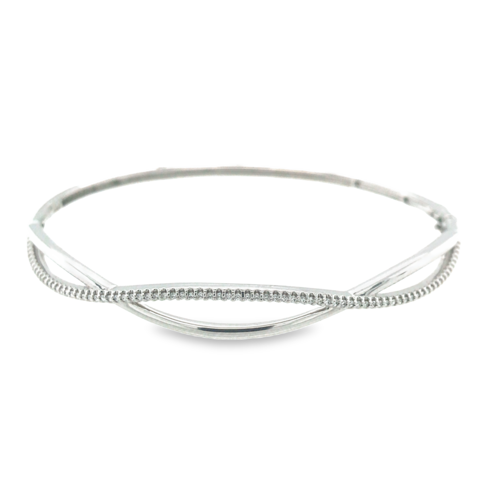 9ct White Gold Helix Diamond Bangle image 0
