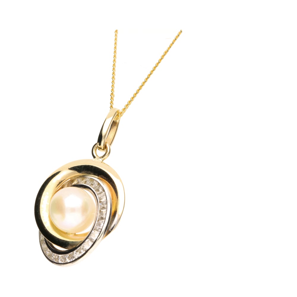 Two Colour 9ct Gold CZ Knot &amp; Pearl Pendant image 0