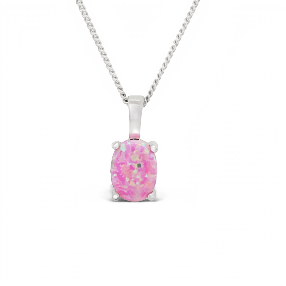 Sugar Sugar Silver Pink Lab Opal Oval Pendant image 0