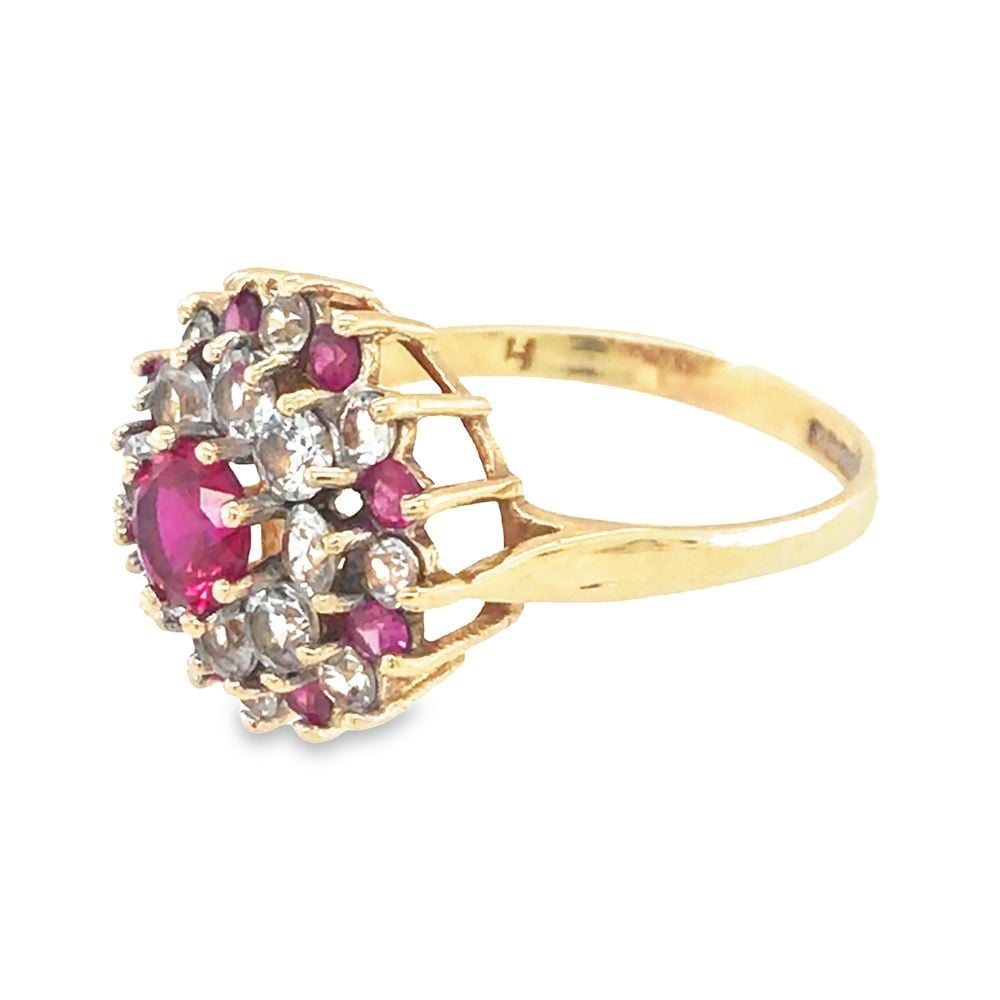 Pre-Owned 9ct Yellow Gold Pink/White CZ Dress Ring 3.02g Size O image 0