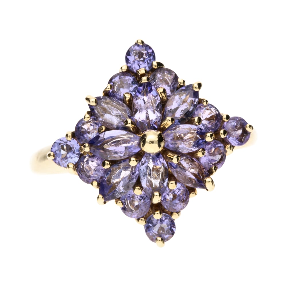 Pre-Owned 9ct Yellow Gold Tanzanite Cluster Ring image 0