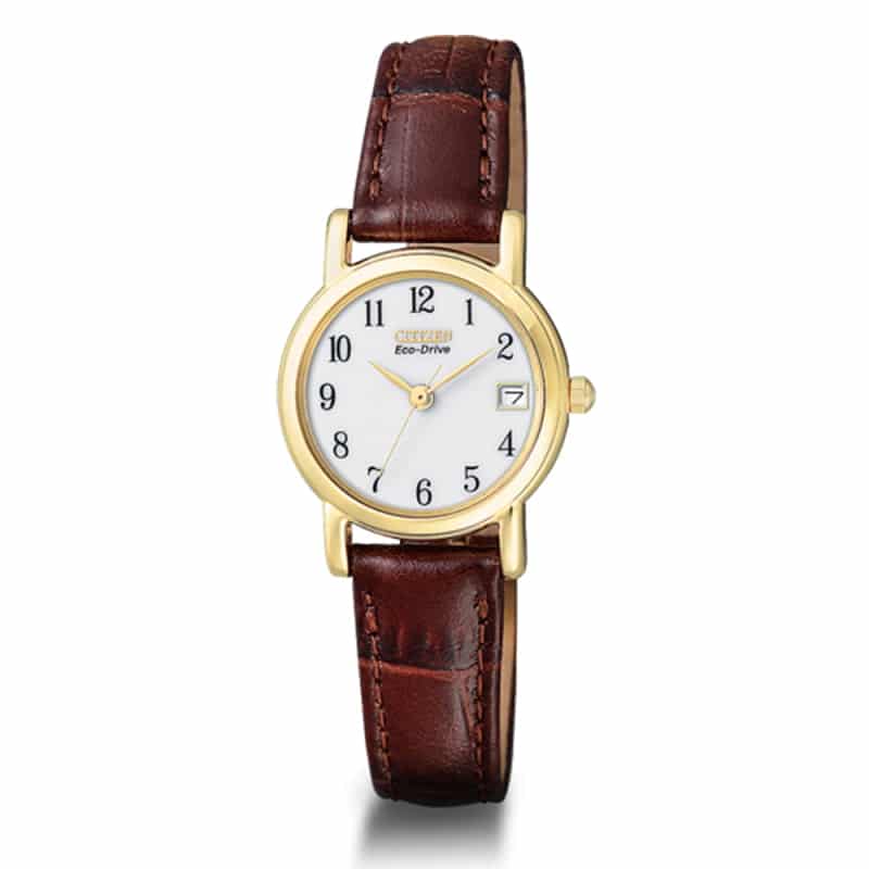 Citizen Ladies' Eco-Drive Gold Tone Brown Leather Watch EW1272-01A image 0