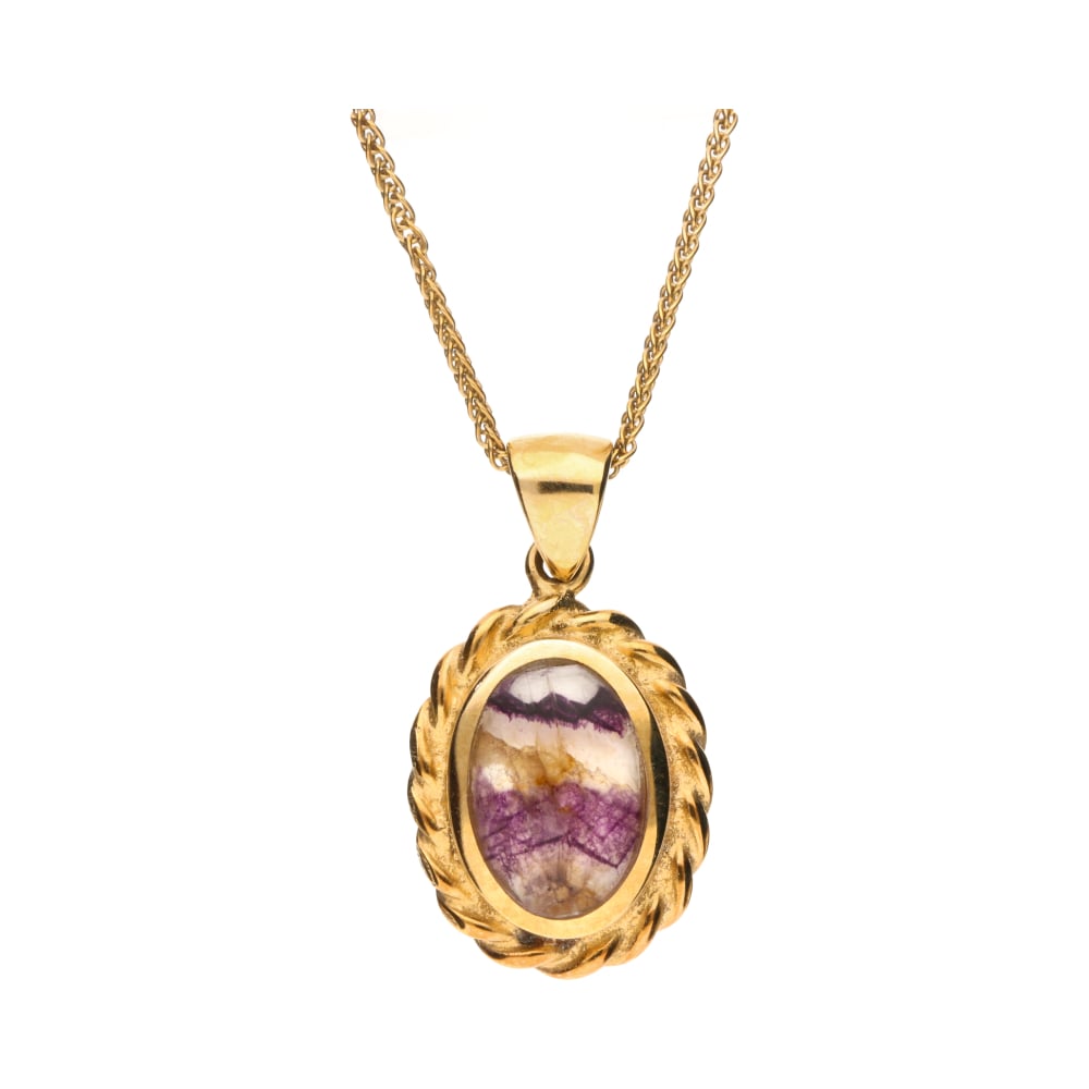 Pre-Owned 9ct Yellow Gold Portrait Style Purple &amp; White Glass Pendant image 0