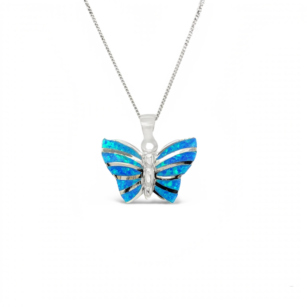 Sugar Sugar Silver Butterfly Lab Opal Pendant image 0