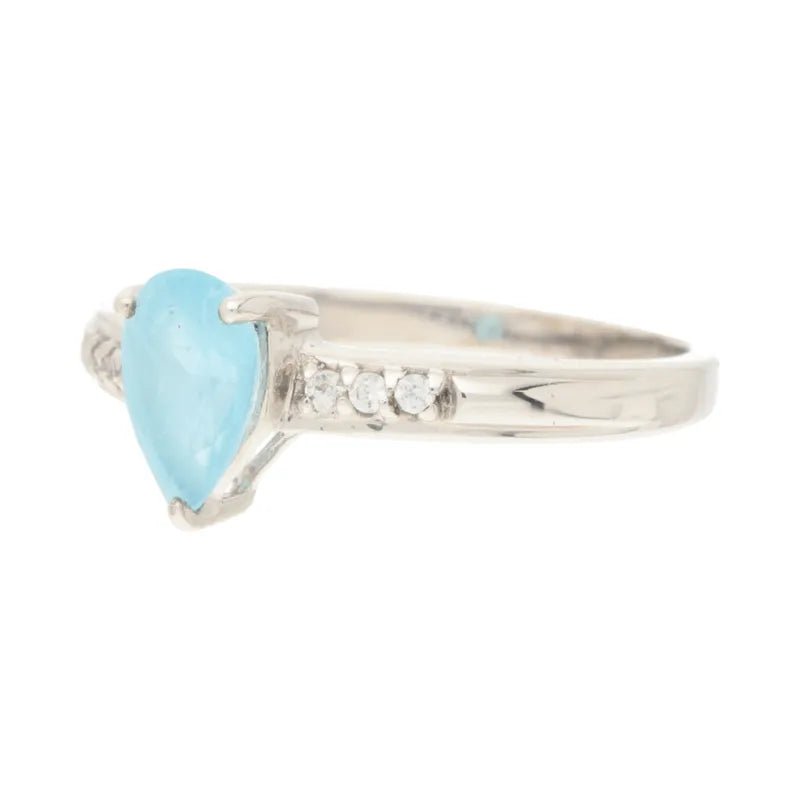 Classic Pre - Owned 9ct Pear Blue Topaz Ring with White Topaz Shoulders2026w35-15-1