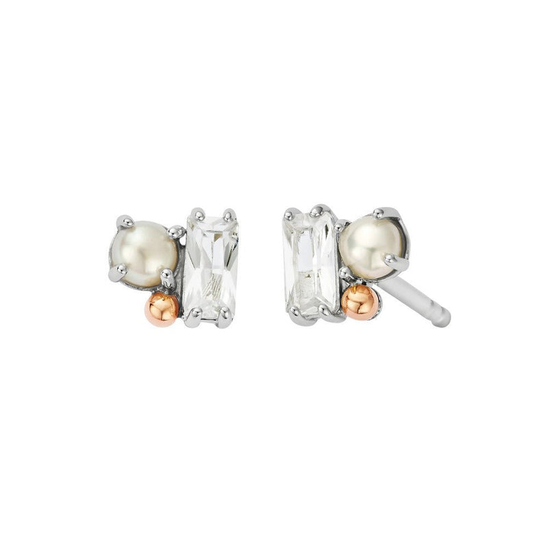 Cloagu Nature's Wonder Sterling Silver Beachcomber Cluster Stud Earrings with Topaz & Pearl 3SNWO936