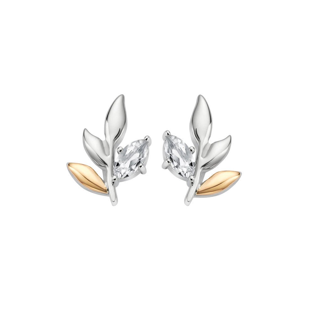 Cloagu Royal Clogau® Sterling Silver Leaf Stud Earrings with Topaz 3SROY929