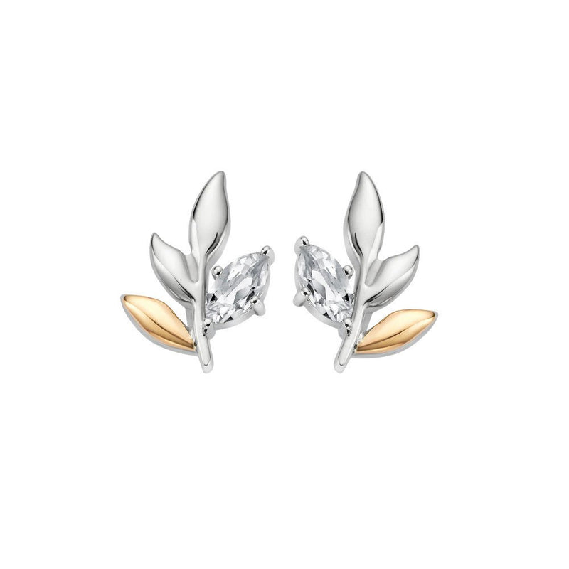 Cloagu Royal Clogau® Sterling Silver Leaf Stud Earrings with Topaz 3SROY929
