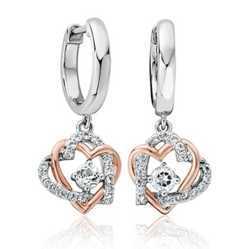 Clogau Forever Yours Sterling Silver Heart Drop Earrings with Topaz 3SAMH0094247699