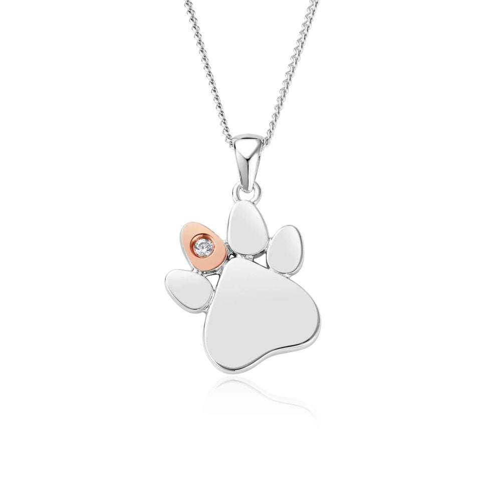Clogau Paw Prints Sterling Silver Birthstone Pendant for April with Zircon 3SPWP0674