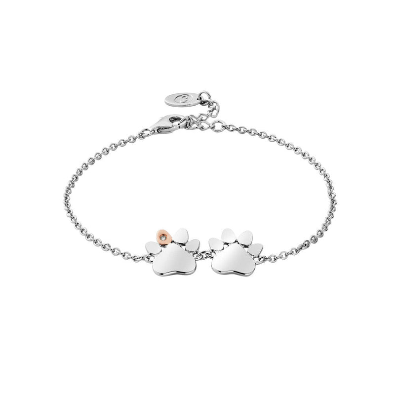 Clogau Paw Prints Sterling Silver Double - Paw Bracelet with Topaz 3SPWP0823270079
