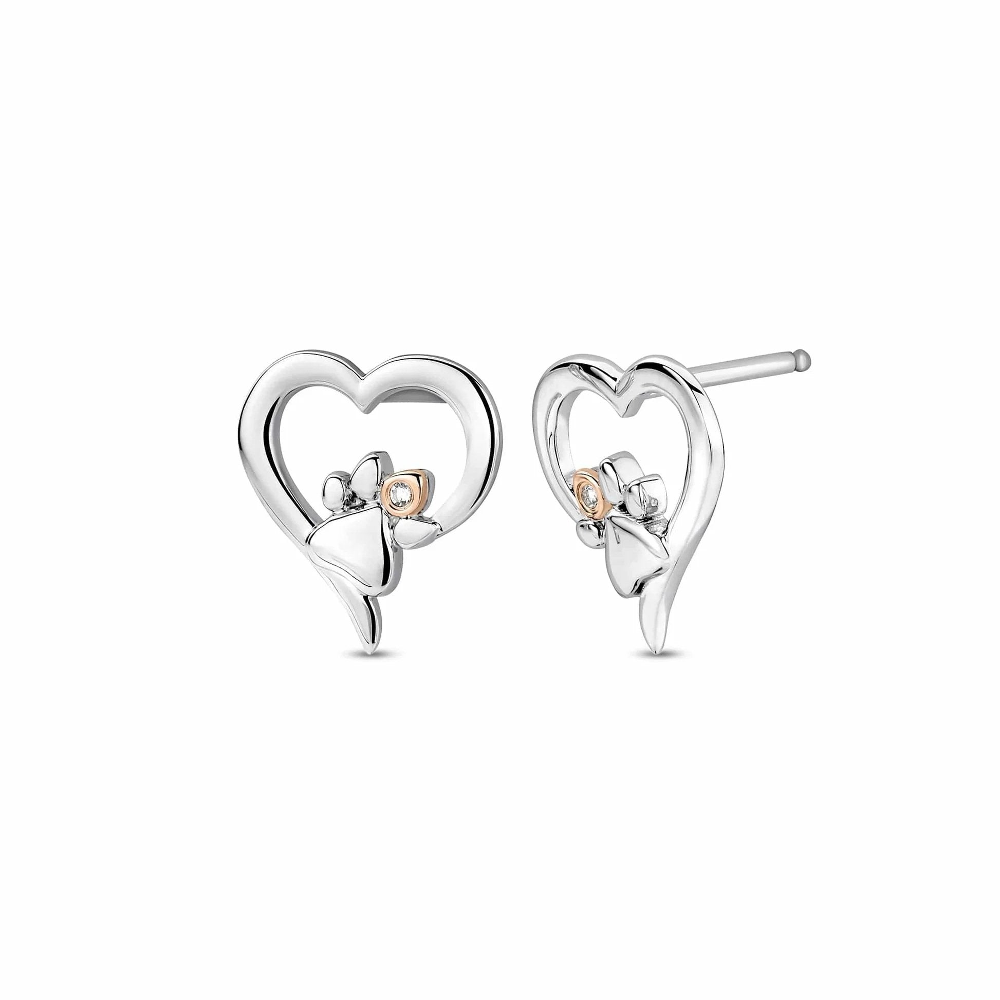 Clogau Paw Prints Sterling Silver Heart Stud Earrings with Topaz 3SPMH854