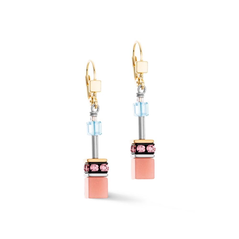 Coeur De Lion GeoCUBE Iconic Aqua &amp; Apricot Earrings 2838/20 - 2028