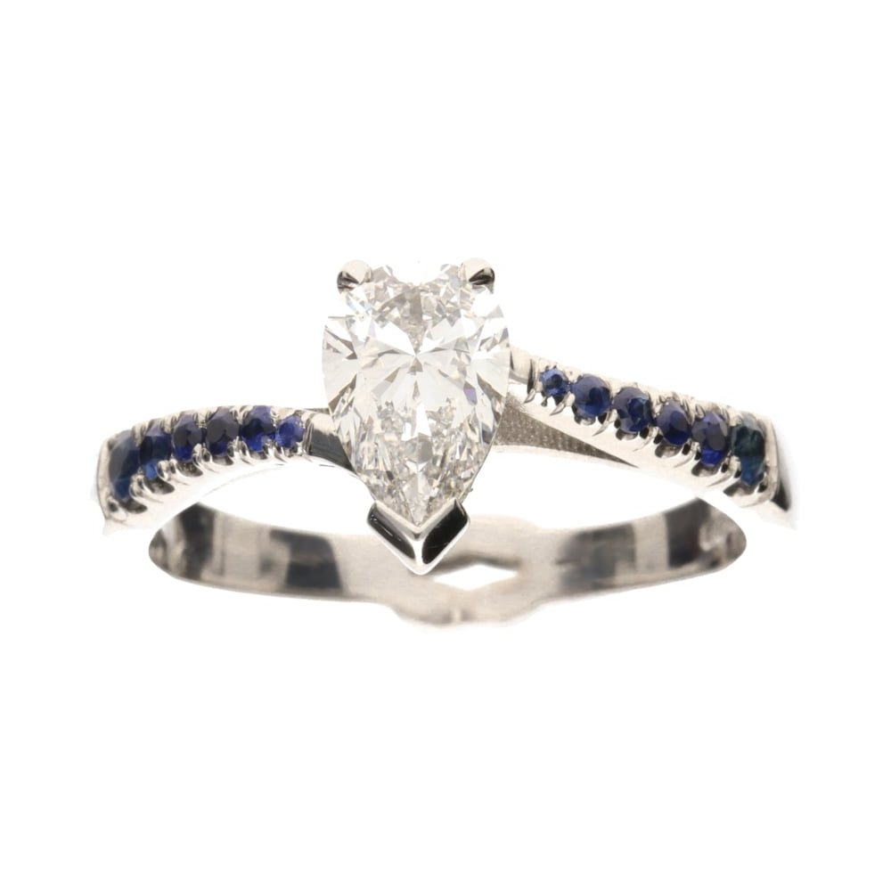 Pre- Owned 18ct White Gold Pear Cut 0.84ct Diamond &amp; Sapphire Set Ring image 0