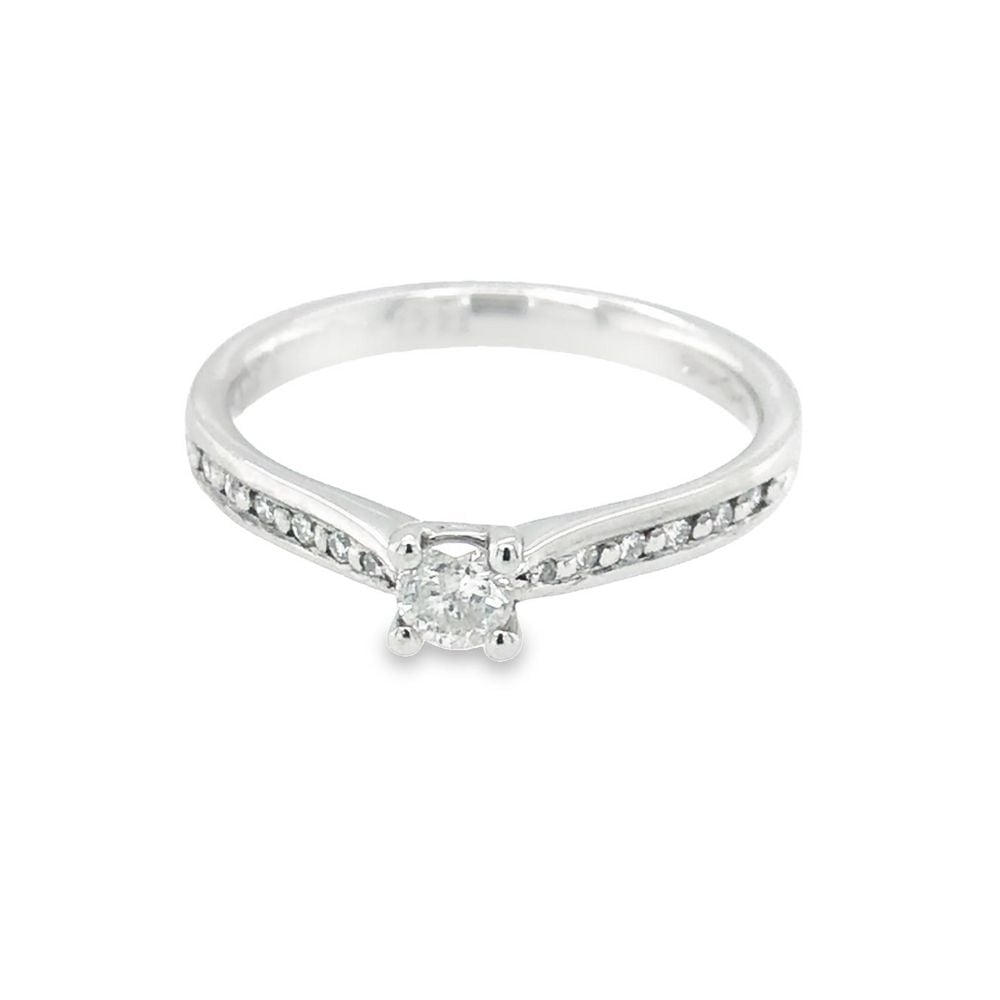 Pre-Owned Platinum 4 Claw Diamond Solitaire Ring with Diamond Set Shoulders  4.4g image 0