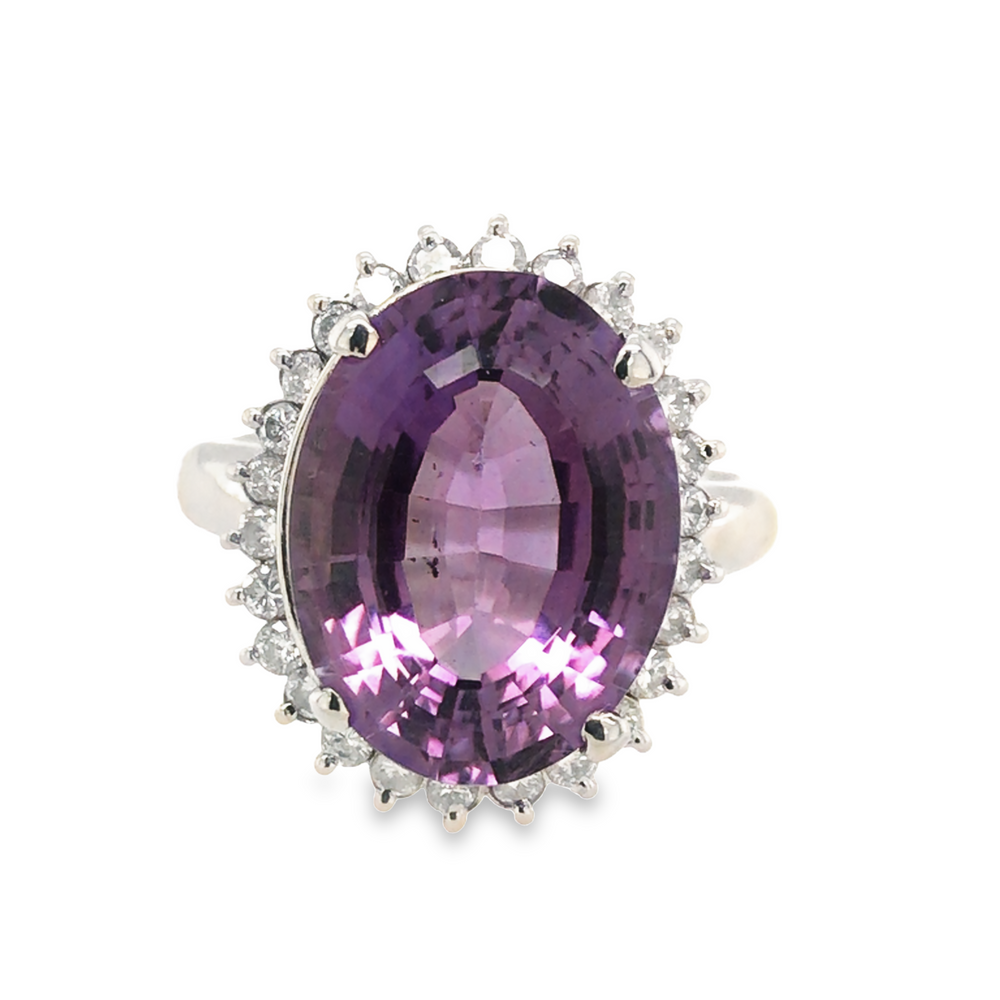 Pre-Owned Platinum Oval Amethyst &amp; Diamond Cluster Ring,11.25g image 0