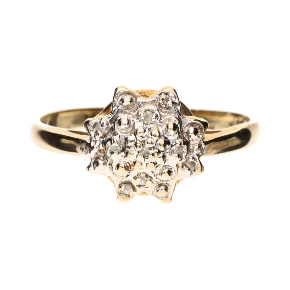 Pre-Owned 9ct Yellow Gold Diamond Set Flower Cluster Ring image 0