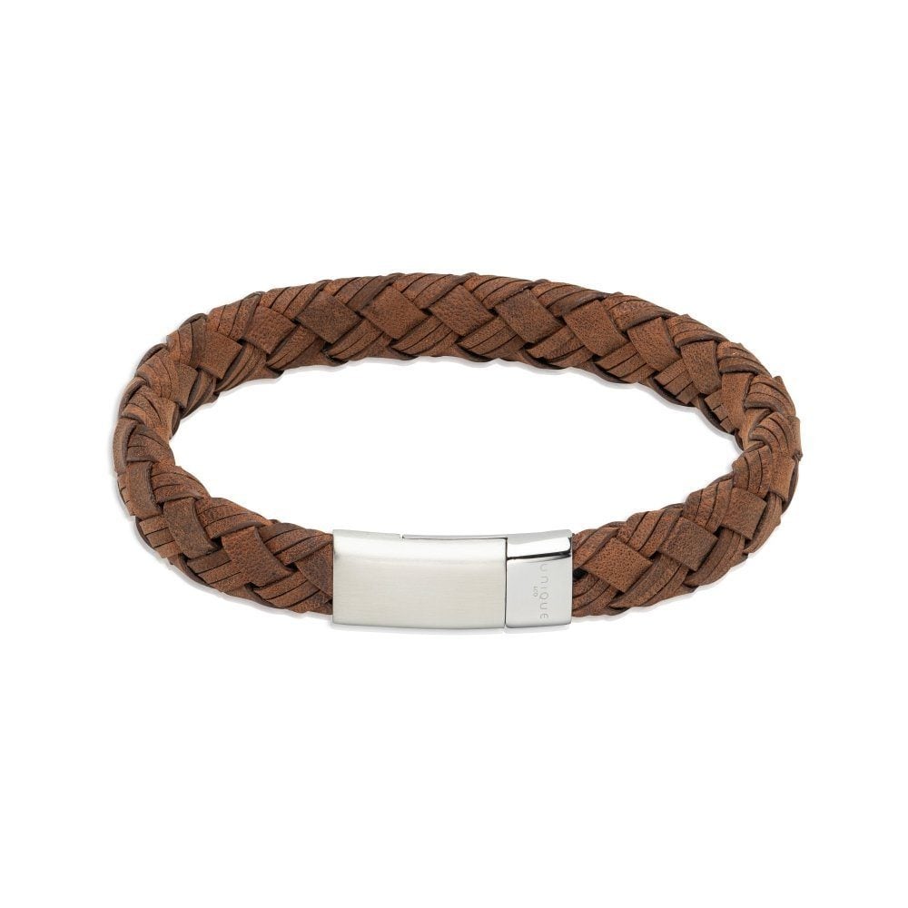 Dark Brown Leather with Polished Stainless Steel Clasp Bracelet