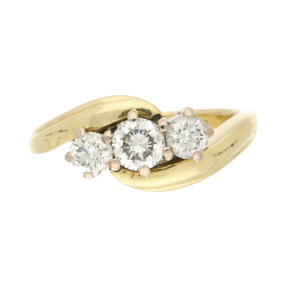 Pre-Owned 18ct Yellow Gold 0.75ct Diamond Twist Trilogy Ring image 0