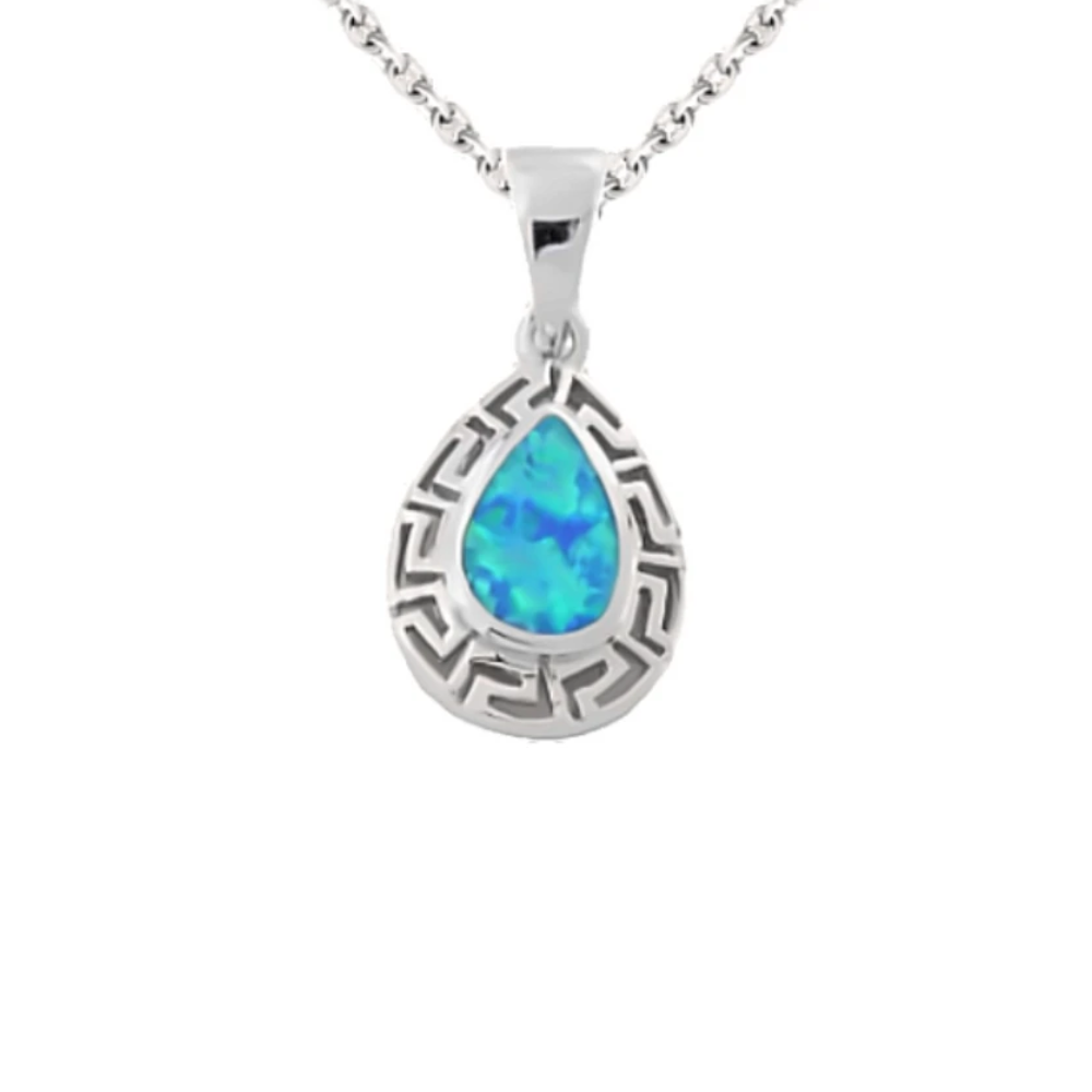 Sugar Sugar Lab Opal Greek Pattern Drop Pendant with Chaining up Chain image 0
