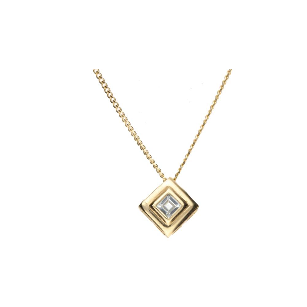Pre-Owned 9ct Yellow Gold Princess Cut Aquamarine Pendant and Chain 17inch 2.43g image 0