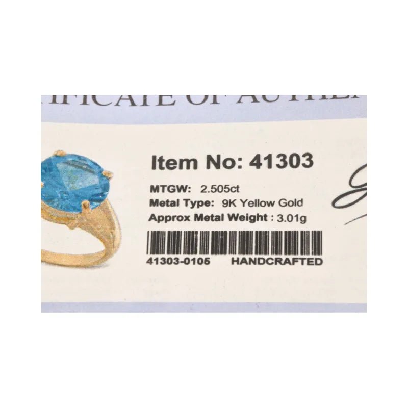 Distinctive Pre - Owned 9ct Yellow Gold Swiss Blue Topaz Solitaire 2.50ct2026W36-7-41